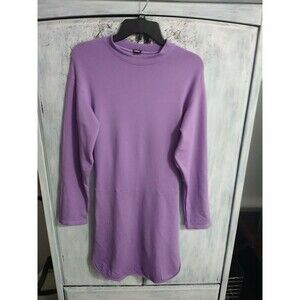 Monrow Mini Long Sleeve Crew Dress Small Purple Athletic Comfy Cozy Y2k
